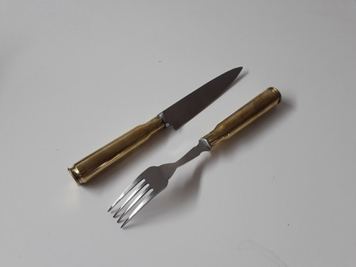 Conjunto Set Cuchillo Y Tenedor Proyectil Bronce Calibre 50