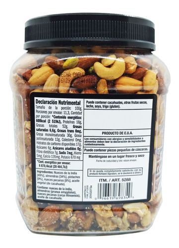 Nueces Mixtas Sin Sal Kirkland Signature Frasco Con 1.13 Kg