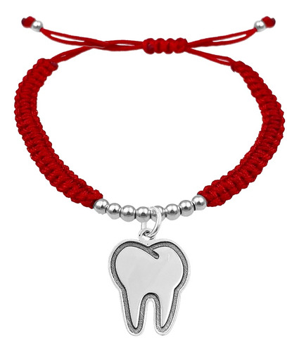 Pulsera Bolitas Muela Dentista Grande Plata 925 Roja