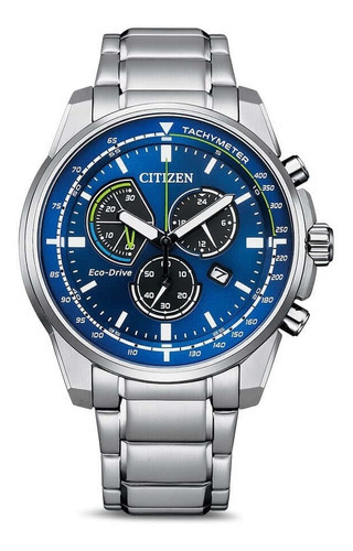 Relógio masculino Citizen Ecodrive Analog AT119087l, cor de malha, prata, moldura, cor de fundo azul, cor de fundo azul