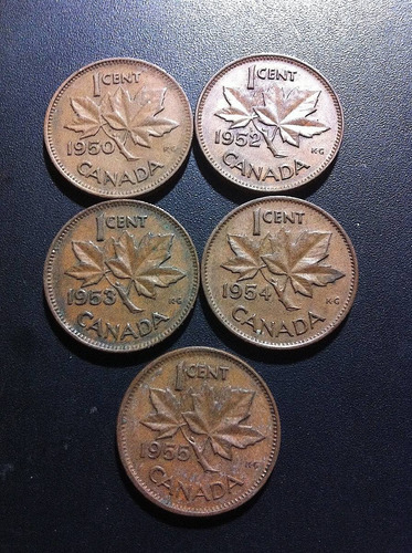 5 Monedas Canadá 1950 Al 1955 Rey George Y Reina Elizabeth