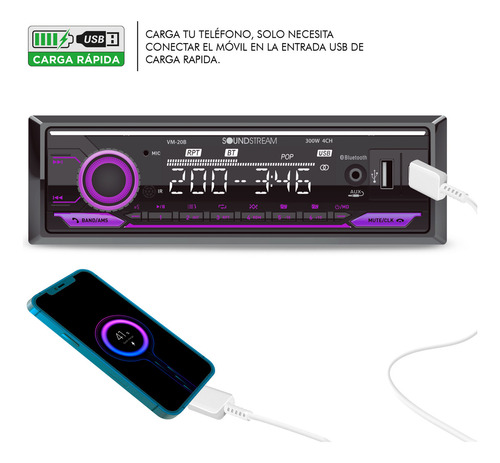 Autoestéreo 1 Din Soundstream Vm-20b Bluetooth Rgb