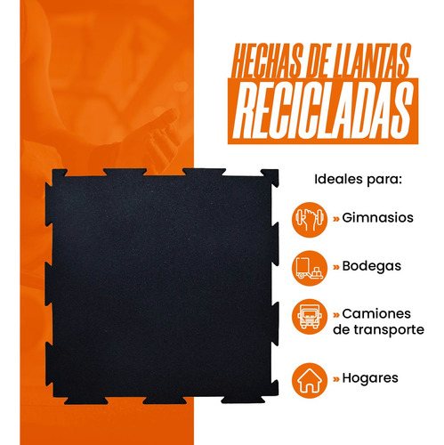 Piso De Caucho Reciclado Antiderrapante 6m2 Uso Rudo (24 Pz) Negro