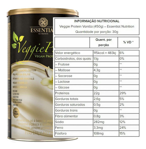 Proteína Veggie Essential Nutrition 450g - Ervilha E Amêndoa