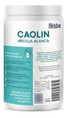  Arcilla Blanca (grado Cosmético) Caolin Mascarillas 500 G