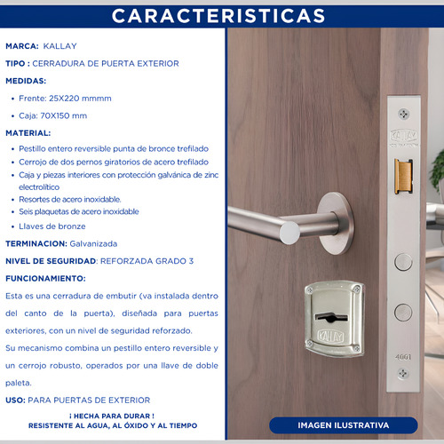 Cerradura Para Puerta Exterior Reforzada Kallay Ce4001