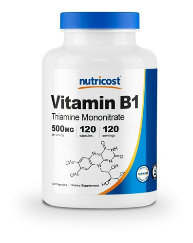 Nutricost Vitaminas B1 Tiamina 500mg 120 Capsulas Sin Gluten