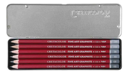 Set Lápices Graduados Estuche Metalico X 6 Cretacolor Color del trazo Negro