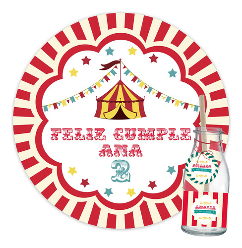 Kit Imprimible Circo Vintage + Banner Circular Fondo Mesa 