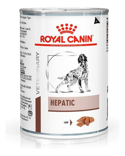Alimento Royal Canin Health Nutrition Hepatic para perro adulto de raza pequeña, mediana y grande sabor mix en lata de 410g