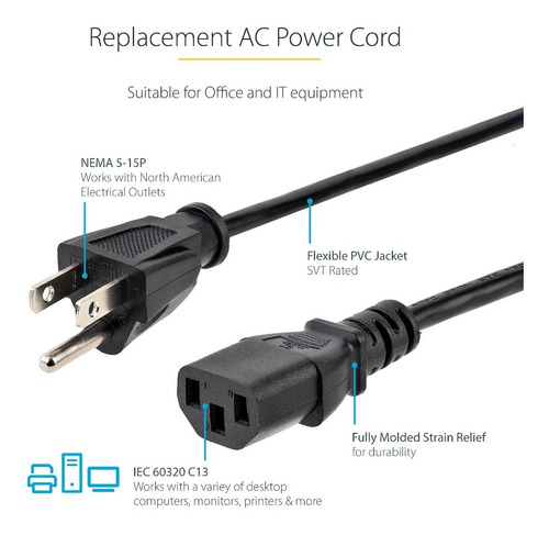 Cable Poder Pc Certificado  Conector C13 Nema-5p 1.5mts 