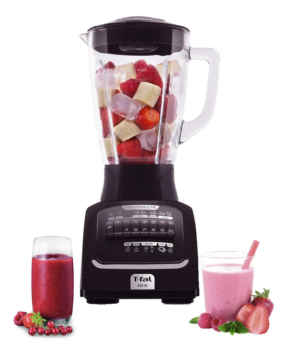Licuadora Infinyforce Xl 2.2l Vaso Vidrio 10 Vel T-fal Color Negro, LN8208MX