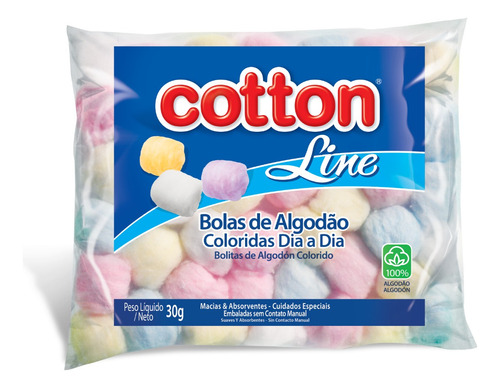 Bolas De Algodão Coloridas Cotton Line - Kit C/12 - 30g