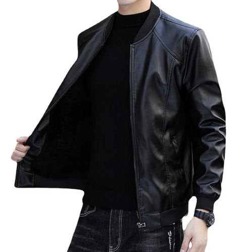 Chaqueta Motera De Cuero De Corte Slim Para Hombre