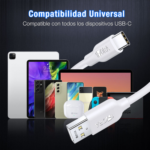 Cabo tipo C de 1 hora para Samsung Motorola Huawei Xiaomi Dados cor branca