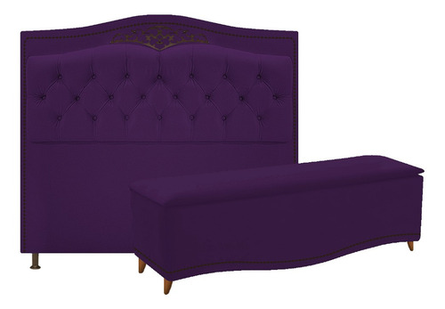 Kit Cabeceira E Calçadeira Yasmim 90 Cm Solteiro Sued Roxo