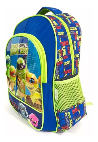 Mochila Tortugas Ninja Primaria 3d Lenticular Urbania Azul Verde Liso