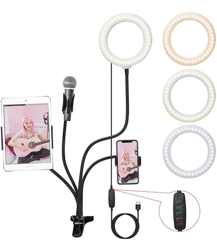 Ably Selfie Ring Light Con Abrazadera Soporte Para Telã...