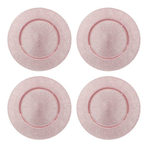 Set 4 Plato Base Vidrio Centro Mesa Brillo Rosa 33cm Dk-02_4