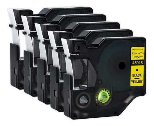 ¡ 5 Cintas De Etiquetas Dymo D1, 12 Mm, Color Negro Sobre