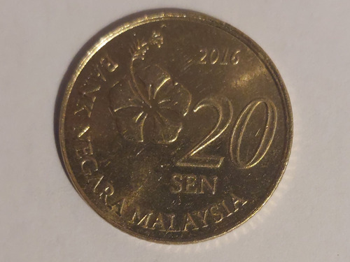 Moneda Malasia 20 Sen Año 2016 