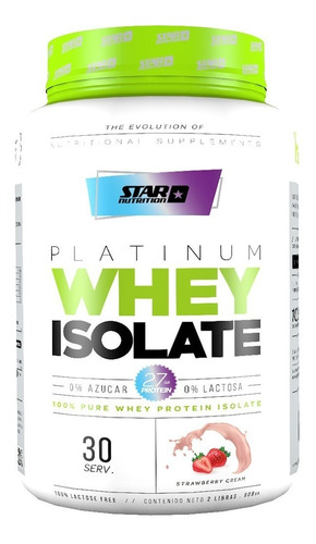 Suplemento en Polvo Star Nutrition Platinum Whey Isolate Proteínas Sabor Crema de Fresa en Pote de 908mL