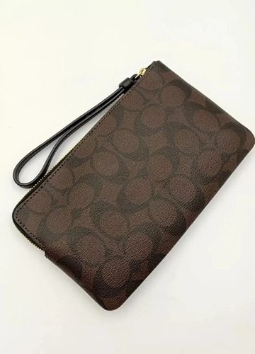Wristlet Coach Grande Monedero Con Muñequera Original Marrón Oscuro Monogram