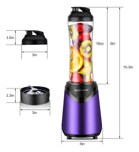La Reveuse Smoothie Blender Tamaño Personal 300 Vatios Con 2