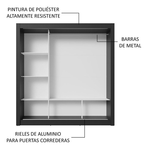 Ropero Closet Madesa 3 Puertas 1 Espejo Ng Color Negro/Gris