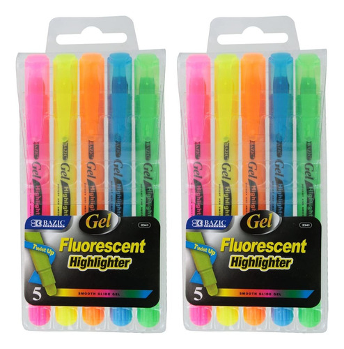 Bazic Gel Fluorescent Highlighters, Assorted Colors, Pack Of