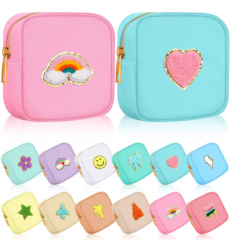 12 Piezas Preppy Patch Lindo Bolsa De Maquillaje Bolsa De Vi