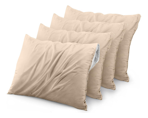 Juego De Protectores De Almohada Impermeable Con Cremallera Beige Liso