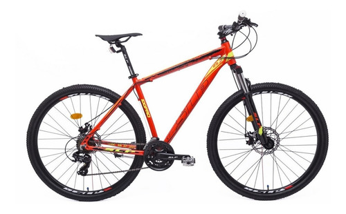 Mountain bike SLP 100 pro R29 18 21v frenos de disco mecánico cambios Shimano Tourney TY500 y Shimano Tourney TY300 color naranja con pie de apoyo  