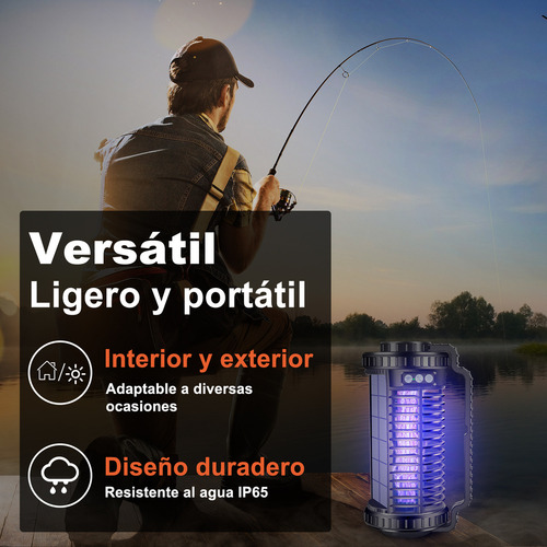 Bylifity G5495 lámpara mata mosquitos eléctrico Uv luz mata insectos ip65 soporta carga solar con batería de 4000mah adecuado para el hogar camping color negro