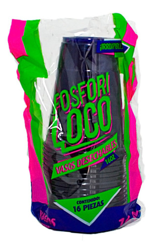 Vaso Neon 16oz Paquete 16 Piezas Para Fiesta