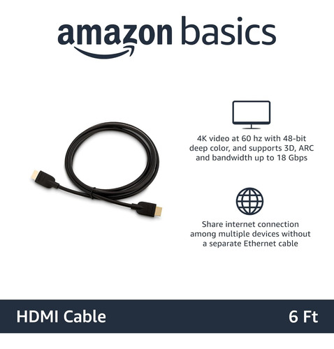 Amazon Basics Cable Hdmi Alta Velocidad 18gbps 4k@60hz 1.80m