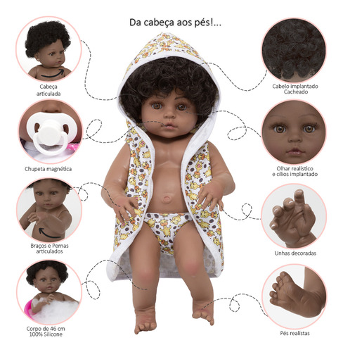 Boneca Reborn Menina Negra Linda Girafa Corpo 100% Vinil