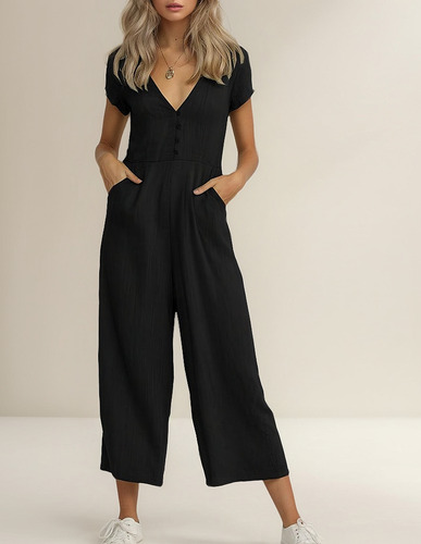 Pantalón Moderno Para Mujer Con Cuello En V, Corte Con Boton