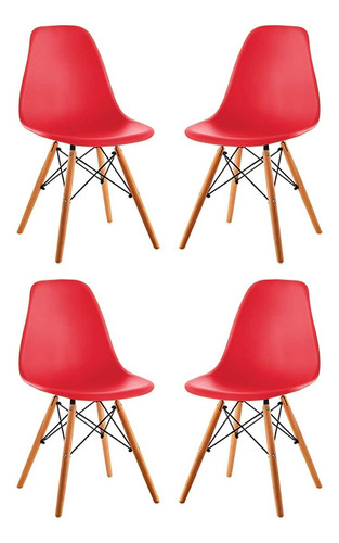 Kit X 4 Sillas Eames Tradicional Para Hogar Color Rojo