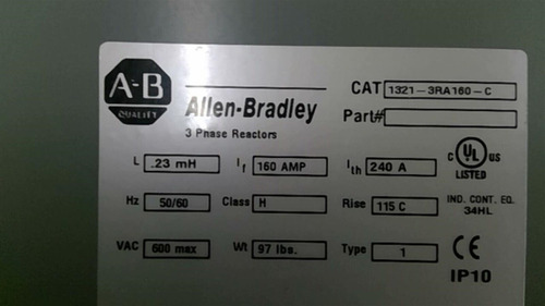 Allen Bradley 1321-3ra160-c 3 Phase Line Reactor 240 Amp Ddb