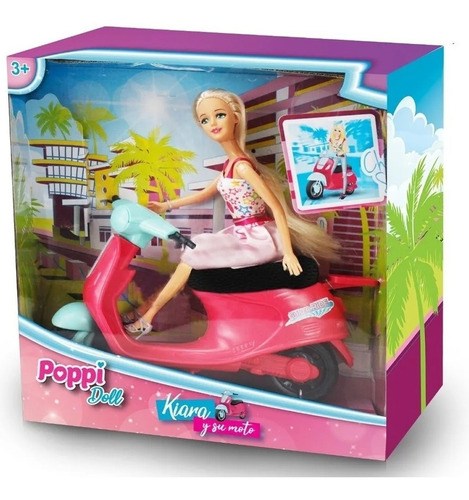 Muñeca Poppi Articulada Kiara Y Su Moto Juguetes Niña 30cm
