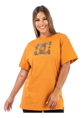 Remera Dc Mujer Star Fill Boyfriend Manga Corta Naranja