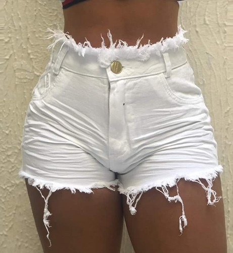 short cintura alta branco desfiado