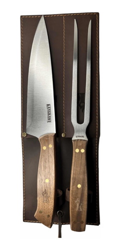 Imagen 2 de 9 de Set Parrillero Tenedor Y Cuchillo + Funda De Cuero Kangkawe