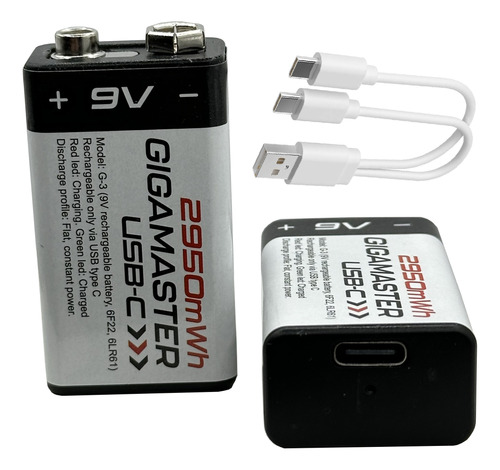 Bateria Litio 9v Recargable Usb Tipo C  48,5x26,5x17.5mm 