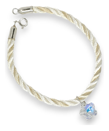 Pulsera Plata Hilo Seda Natural Con Dije Cristal Swa Flor