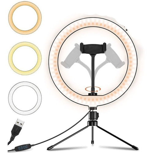 Iluminador Led Ring Light 26cm Tripe De Mesa Kit Iluminação1
