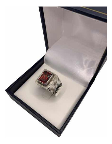 Anillo Plata Piedra Circonia Rectangular Roja