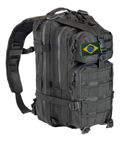 Mochila Militar 40l Unissex Escolar Preta Com bandeira