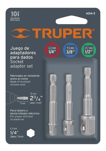 Juego 3 Adaptadores Taladro Para Copa Largo 2-3/4 Truper | Cuotas sin  interés